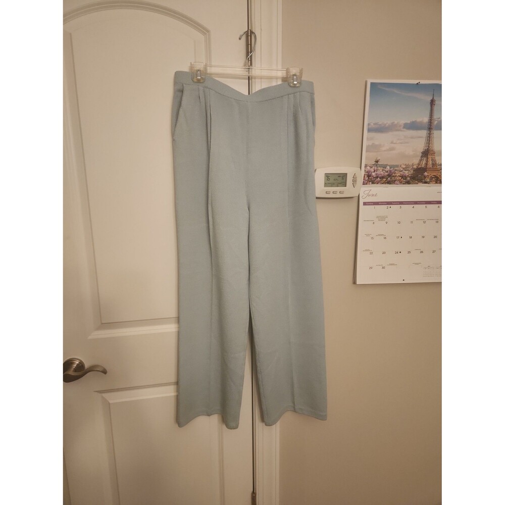 St. John Collection by Marie Gray Sky Blue Wide-leg Pleated Wool Pants Size 14